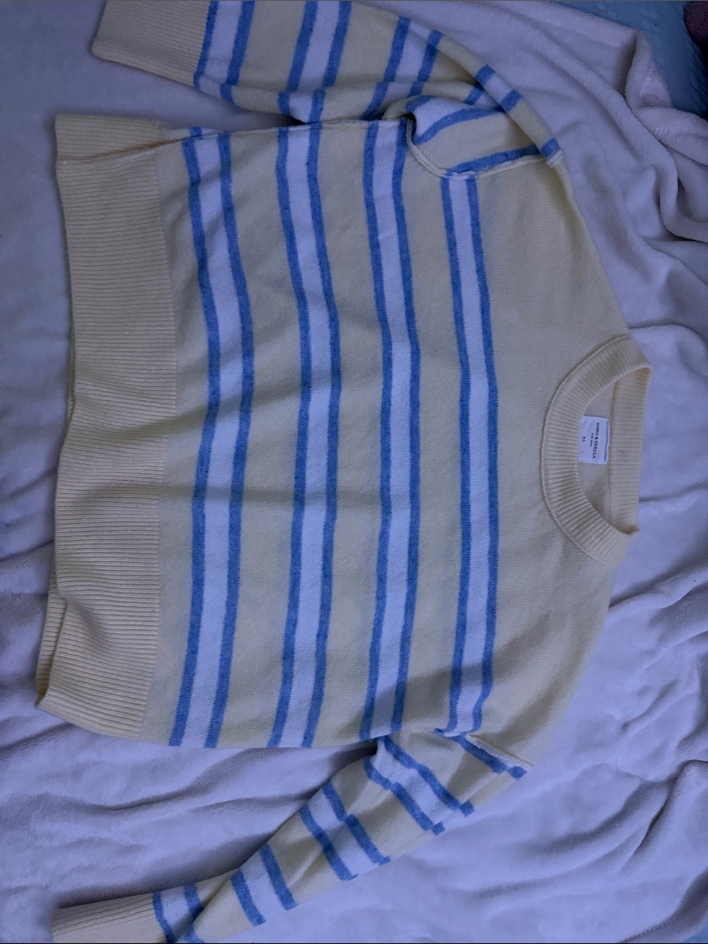 Woman’s Yellow and Blue Striped Crewneck Sweater